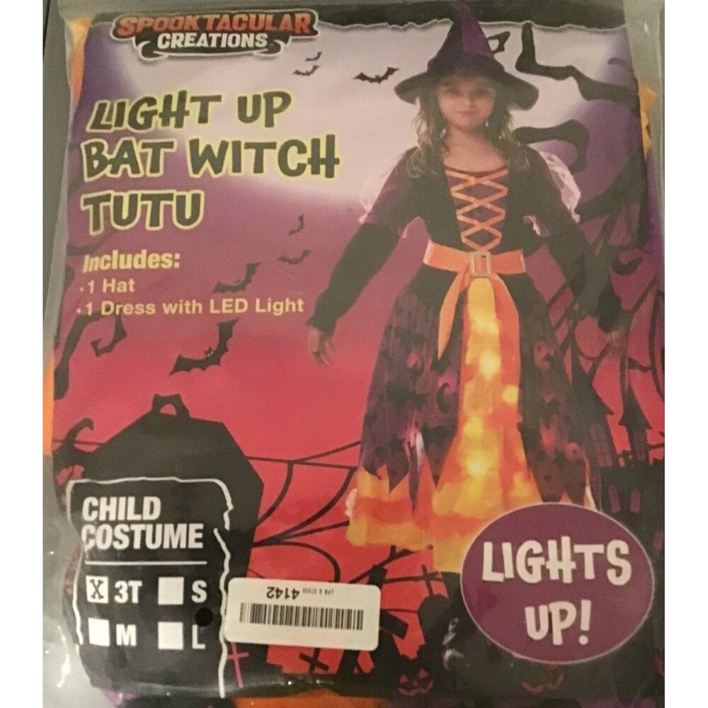LIGHT UP BAT WITCH TUTU Costume TODDLER 3T Halloween Spooktacular NIP